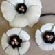 Vintage white and black enamel flower set, white, black, Enamel, vintage, jewelry, flower power, metal flower, rhinestone, earrings, brooch