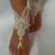 ivory Free Ship Flower girl anklet embrodeired Beach wedding barefoot sandals, bangle wedding anklet flower girl wedding