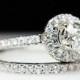 SALE - Beautiful .76ct 14k White Gold Round Solitaire Halo Diamond Engagement Ring & Wedding Band Set (Complete Bridal Wedding Set)