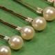 Ivory Pearl Bobby Pins, Bridal Pearl Hair Pin, Hair Accessory, Swarovski Pearl 10 mm Creamrose Light Pearl on Bronze Bobby Pins - Set of 6