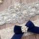 ON SALE Navy Blue Garter - Wedding Garter - Lace Wedding Garter - Pearl Garter - Bridal Garter - Rhinestone Garter - Ivory Lace Garter - Gar