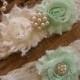 Ivory & Mint Wedding Garter / Garter / Vintage Inspired Lace Garter / Wedding Garter Set