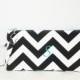 Wristlet - Personalized Chevron Pouch with initials - Embroidered Makeup bag - Large