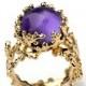 Black Friday SALE - CORAL 14k Gold Amethyst Ring, Purple Amethyst Engagement Ring, Unique Engagement Ring, Amethyst Ring Gold, Organic Gold