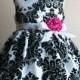 Black and White Taffeta Damask Dress, Custom Order Flower Girl Dress or Special Occasion Dress, Vintage Inspired Girls Dress