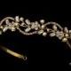 Gold Champagne Swarovski Crystal and Freshwater Pearl Bridal Tiara Crown Headband Floral Flower Rhinestone Wedding crown Halo