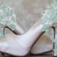 Wedding Shoes -- Light Ivory Platform Wedding Shoes with Light Ivory and Mint Green Satin Flowers on the Heel - New
