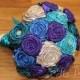 Teal Peacock Inspired Fabric Bouquet, Teal, Turquoise, Blue, Purple, & Champagne Bouquet, Peacock Bouquet
