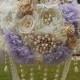 Fabric And Lace Wedding Bouquet - Deposit For A Custom Country Glam Jeweled Bouquet, Brooch Bouquet, Jeweled Bouquet. Custom Bouquet