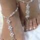 W 12 -PEARL and CRYSTAL Beaded Pair of Beach Wedding Sandals -Foot Jewelry, Barefoot Sandals