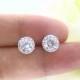 White Gold Plated Round Clear White Earrings Cubic Zirconia Stud Earring Wedding Jewelry Bridesmaids Gift Trendy Item Silvery Earrings(E093)