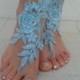 Smoked blue Barefoot , french lace sandals, wedding anklet, Beach wedding barefoot sandals, embroidered sandals.