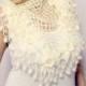 Cream Wedding shawl-Bridal shawl-Flower Mohair Triangle Shawl