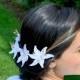 Bridal Hair Flower Pins, White Lace Applique, Gold Stigma Set of 3. Handmade
