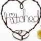 Hitched/ Custom Words Wire Heart Cake Topper - Brown and Copper, Silver, Gold Colored Wire Wedding