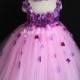 Mixed Pink & Purple Hydrangea Flower Girl Tutu Dress Birthday Party Dress Tulle Dress  (With a Matching Headpiece)