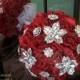 LIQUIDATION SALE - Red & Bling Velvet Rose Brooch Bouquet