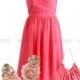 Coral Strapless Sweetheart Chiffon Bridesmaid Dress/Prom Dress Knee Length Short Dress