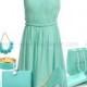 Mint Blue One Shoulder Chiffon Bridesmaid Dress/Prom Dress Knee Length Short Dress