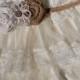 Rustic Ivory Burlap Flower Girl Lace Dress- Pettidress-Rustic Flower Girl Dress-Country Wedding-Burlap Belt-Shabby Chic Wedding-Burlap Roses
