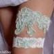 Mint Wedding Garter Mint Bridal Garter Pearl Garter Handknitted with Sequins - Handmade Wedding Garter Set