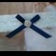 Wedding Toss Garter - Navy Bow with Pearl & Rhinestone - Style TG117