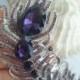 VanessaJewel 4.33 Inch Silver-tone Purple Rhinestone Crystal Peacock Feather Hair Comb Wedding Headpiece HSE05038C2
