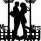 Wedding Cake Topper Engagement Mr and Mrs With a Romantic Silhouette and Your Last Name, Free Base For After Event Display
