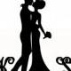 Custom Wedding Cake Topper Silhouette With 2 Monogram Personalized Initials for Groom & Bride, choice of color, and a FREE base for display