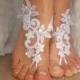 White lace barefoot sandals wedding barefoot , Flexible wrist lace sandals Beach wedding barefoot sandals , White barefoot sandals