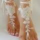 Beach wedding barefoot sandals FREE SHIP embroidered sandals, ivory Barefoot , french lace sandals, wedding anklet,