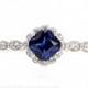 Asscher Blue Sapphire Engagement Ring Sapphire Ring Diamond Halo 14K Gold or Palladium Custom Wedding Ring
