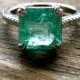 Colombian Emerald & Diamond Engagement Ring in 18K White Gold with Scrolls and Double Claw Prongs Size 5.5 - Cost Covers Setting Only!