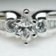 SALE- Vintage .59ct Marquise Cut Three Stone Diamond Engagement Ring in 14k White Gold - Size 6