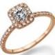 Rose Gold Cushion Cut Engagement Ring, Halo Ring, 0.85 TCW Diamond Ring Band, Unique Engagement Ring, Halo Engagement Ring