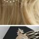 Gold Wedding Headpiece Gold Crystal Hair Chain Bridal Hair Comb Swarovski Crystal Pearl Boho Bridal Hair Accessory EVIE