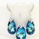Bermuda Blue Earrings Swarovski Crystal Teadrop Earrings & Necklace Gift Set Wedding Jewelry Bridesmaid Gift Bridal Earrings (NE043)