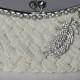 Bridal Clutch - Ivory satin with Swarovski Crystal feather brooch - bridal handbag - bridal purse - made to order
