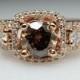 1.29ct Fancy Brown Diamond Three Stone Rose Gold Engagement Ring - Size 6 - Free Sizing - Layaway Available