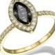 Black Diamond Engagement Ring, 14K Gold Ring, Cushion Halo Ring, 0.8 TCW Black Diamond Ring, Marquise Diamond Ring