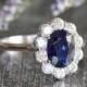 Diana Diamond and Sapphire Engagement Ring Halo Diamond Wedding Ring in 14k White Gold 8x6mm Oval Sapphire Ring (Wedding Set Available)