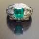 Emerald Engagement Ring - Platinum Diamond Emerald Wedding Ring - Art Deco Emerald Ring - Platinum Ring - Diamond Ring - Colombian Emerald