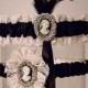 Wedding garer set Lady Lydia Cameo  Vintage  Lace black and Ivory