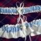 Wedding Garter Set Light Blue White Satin Flower Moss Green Gray  Bridal Shower Ready to Ship