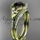 14kt yellow gold diamond floral wedding ring, engagement set with a Black Diamond center stone ADLR126S