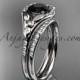 platinum diamond floral wedding ring, engagement set with a Black Diamond center stone ADLR126S