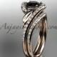 14k rose gold diamond leaf and vine wedding ring, engagement set with a Black Diamond center stone ADLR317S