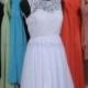 Chiffon & Lace Bridesmaid Dress, A-line Straps Scoop Short Lace/ Chiffon Bridesmaid Dress