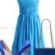 Ocean Blue One Shoulder Chiffon Bridesmaid Dress/Prom Dress Knee Length Short Dress