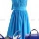 Wedding Party Dress Blue Halter Chiffon Bridesmaid Dress/Prom Dress Knee Length Short Dress